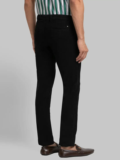 Men Black Lrt Fit Solid Cotton Blend Trouser
