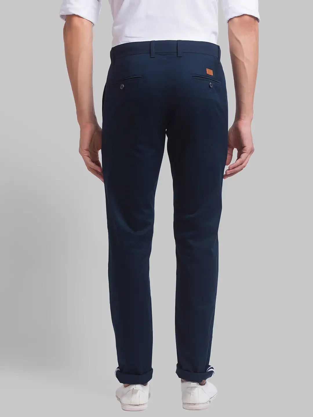 Men Blue Lrt Fit Solid Cotton Blend Trouser