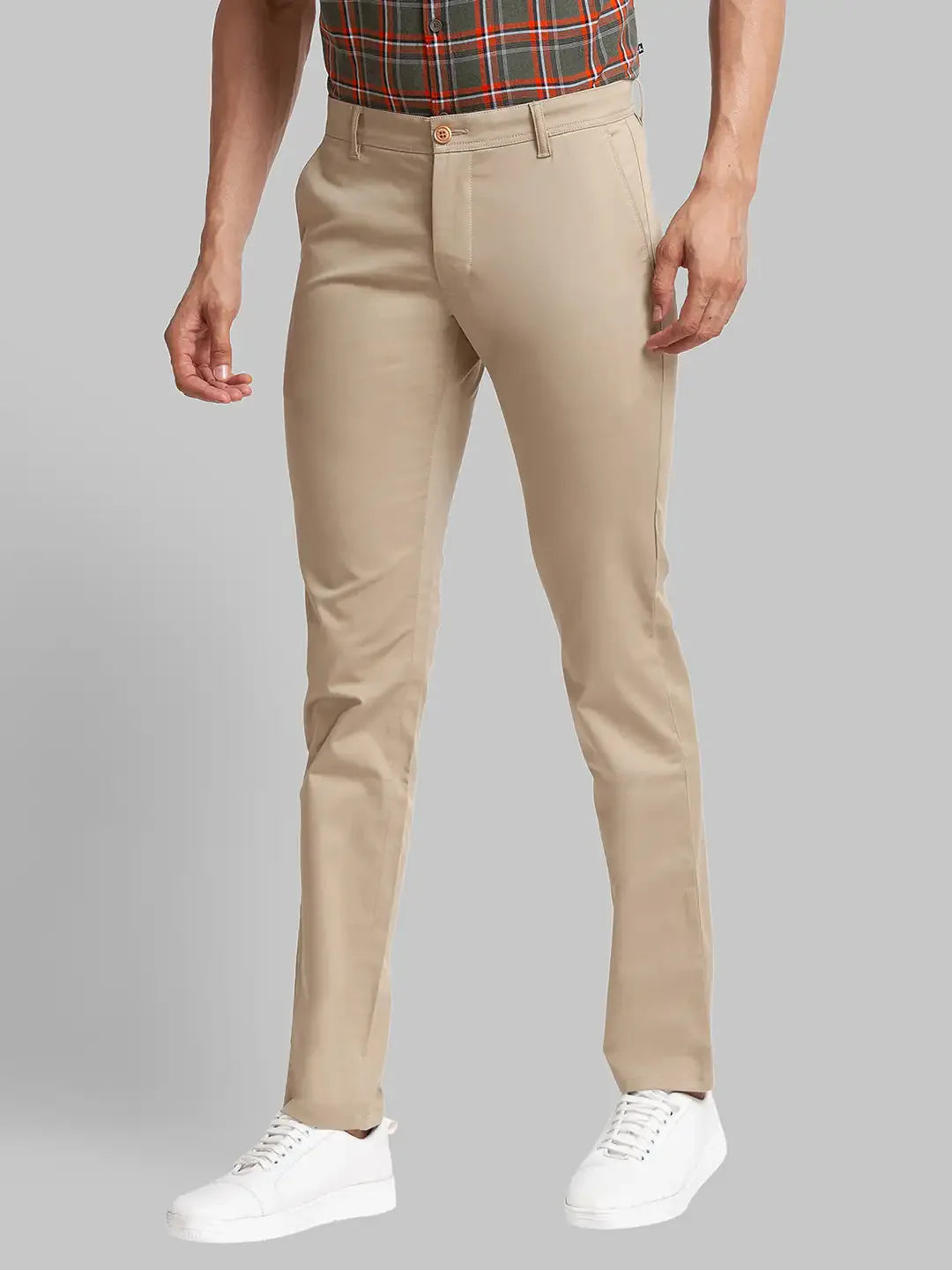 Men Khaki Lrt Fit Solid Cotton Blend Trouser