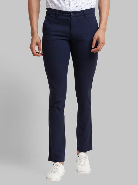 Men Blue Lrt Fit Yarn Dyed Cotton Blend Trouser