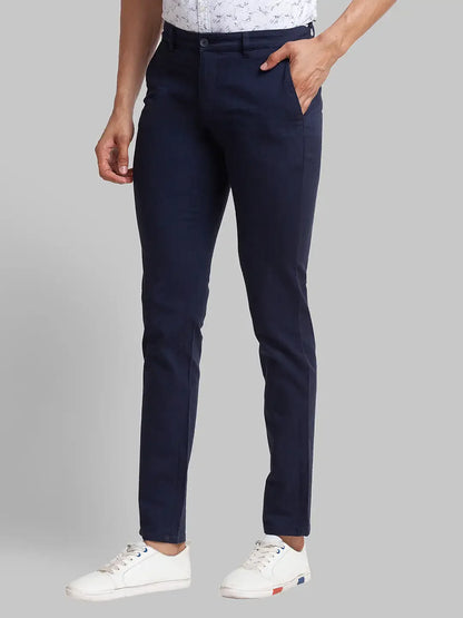 Men Blue Lrt Fit Yarn Dyed Cotton Blend Trouser