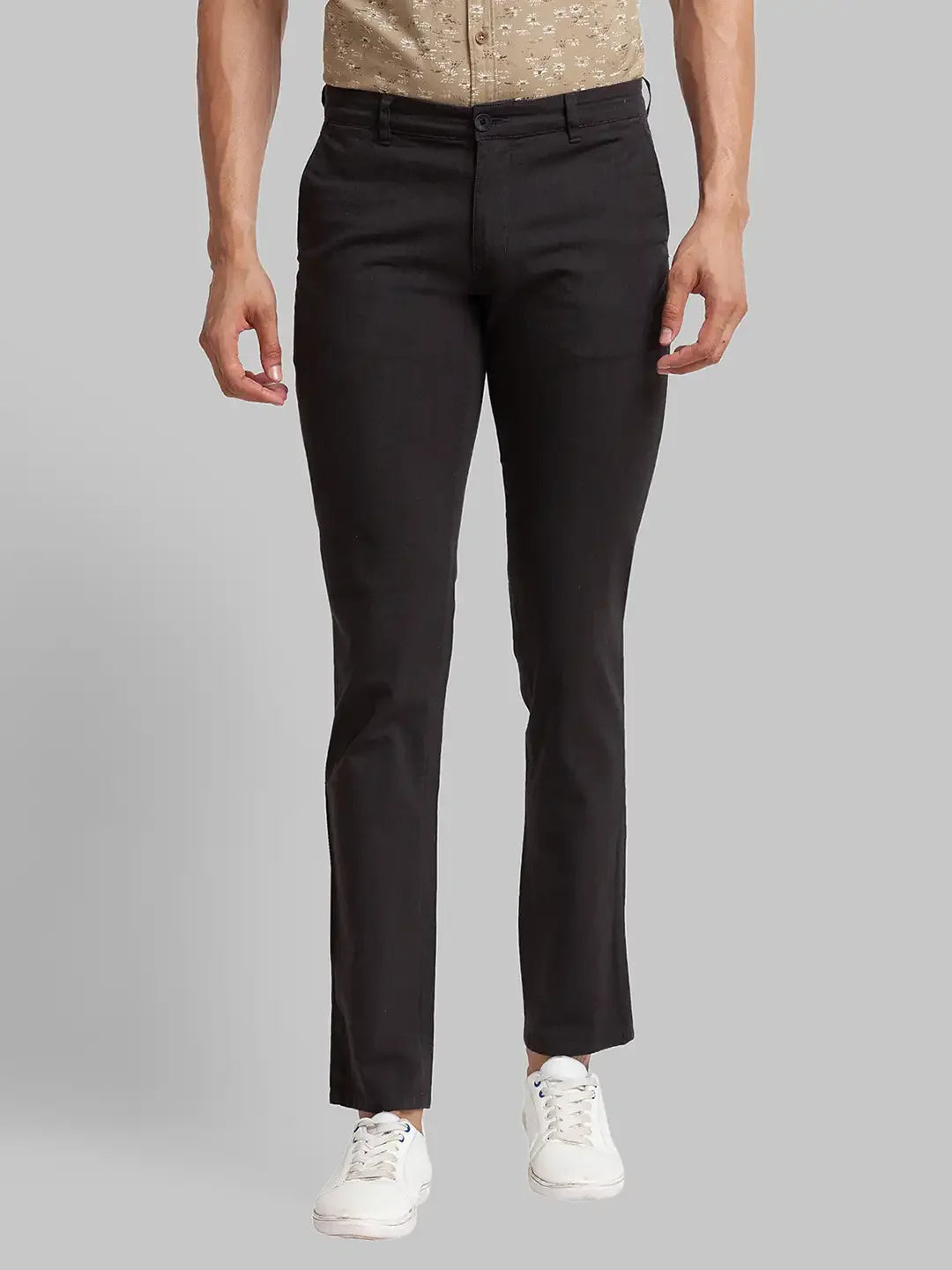 Men Black Lrt Fit Yarn Dyed Cotton Blend Trouser