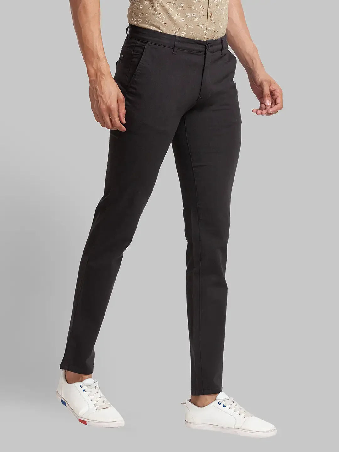 Men Black Lrt Fit Yarn Dyed Cotton Blend Trouser