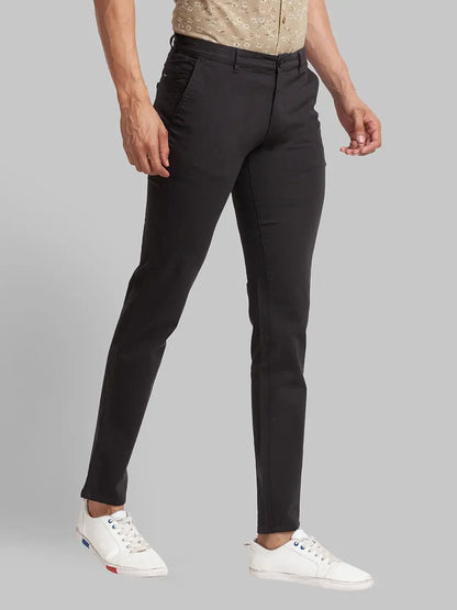 Men Black Lrt Fit Yarn Dyed Cotton Blend Trouser
