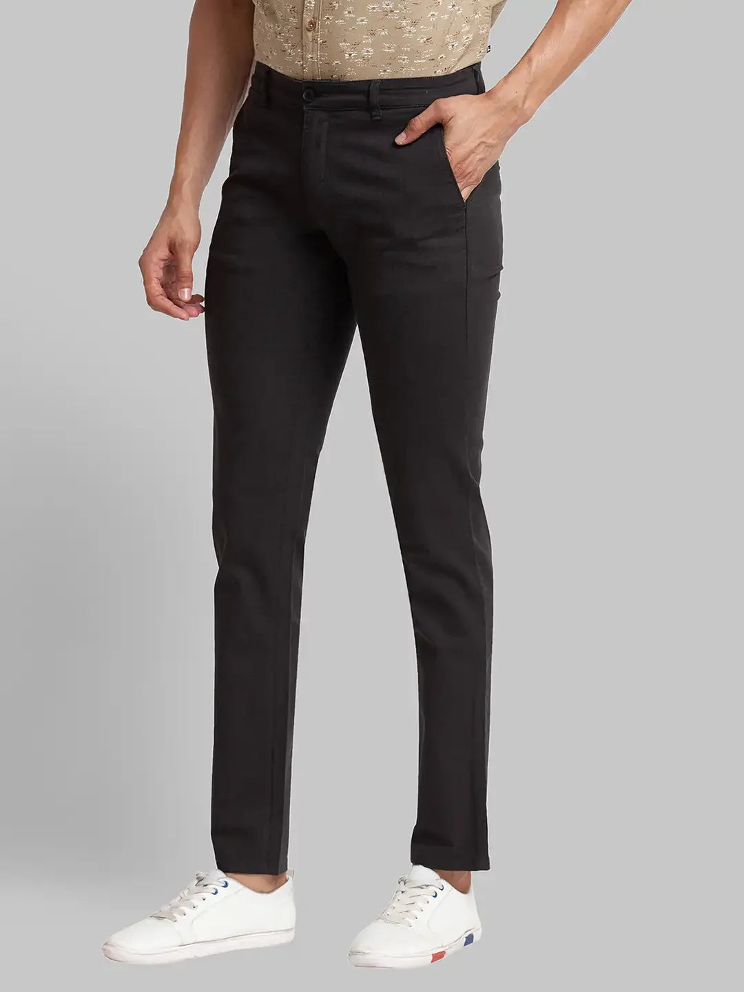 Men Black Lrt Fit Yarn Dyed Cotton Blend Trouser