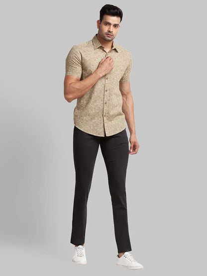 Men Black Lrt Fit Yarn Dyed Cotton Blend Trouser