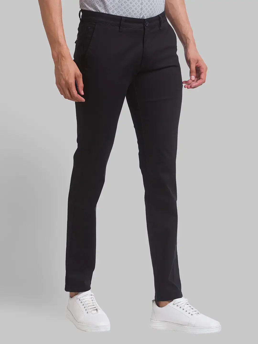 Men Black Lrt Fit Solid Cotton Blend Trouser