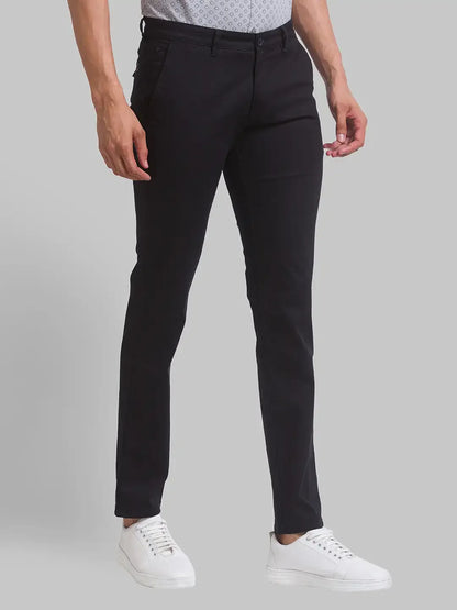 Men Black Lrt Fit Solid Cotton Blend Trouser