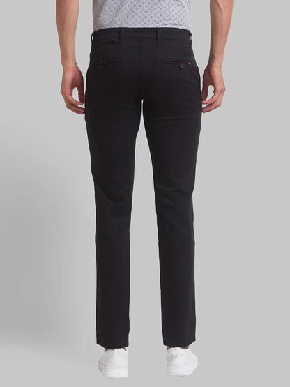 Men Black Lrt Fit Solid Cotton Blend Trouser