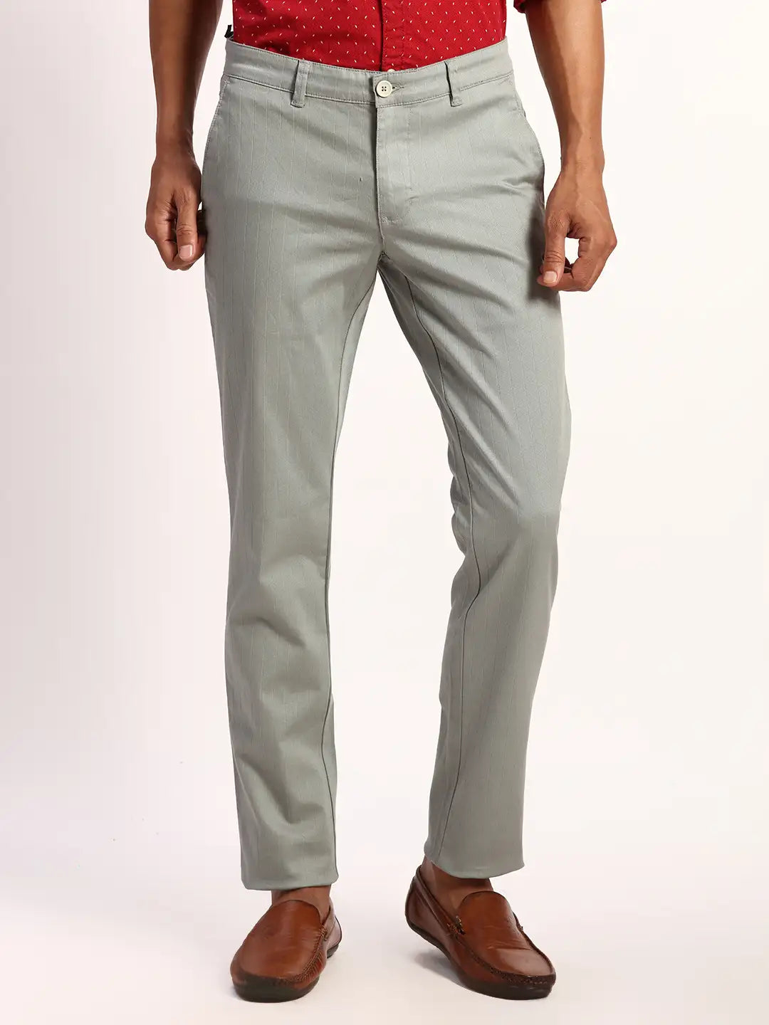 Men Green Lrt Fit Solid Cotton Blend Trouser