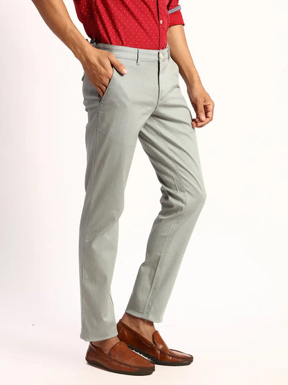 Men Green Lrt Fit Solid Cotton Blend Trouser