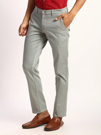 Men Green Lrt Fit Solid Cotton Blend Trouser