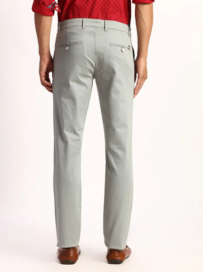 Men Green Lrt Fit Solid Cotton Blend Trouser