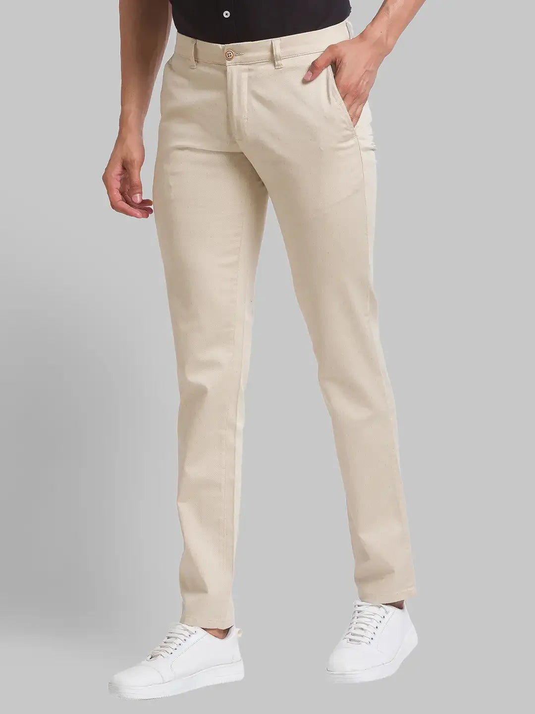 Men Khaki Low Rise Tapered Fit Print Cotton Blend Trouser