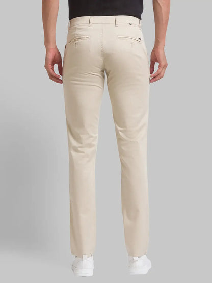 Men Khaki Low Rise Tapered Fit Print Cotton Blend Trouser