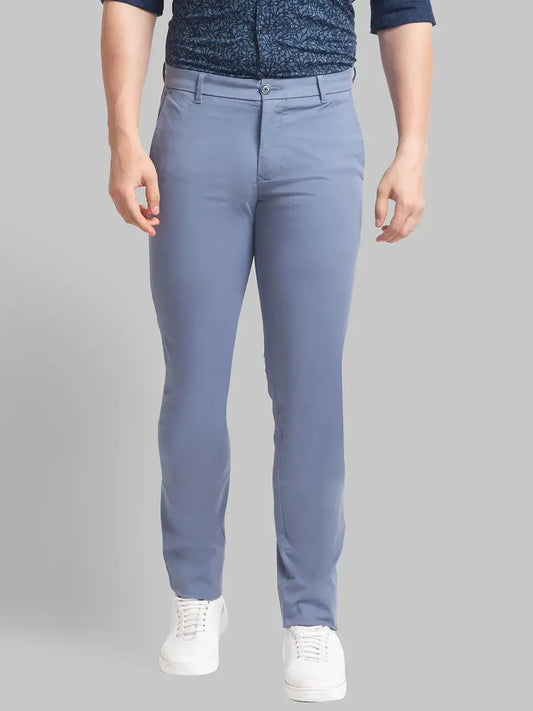 Men Blue Lrt Fit Rfd Overdyed Cotton Blend Trouser