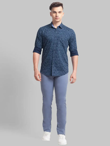Men Blue Lrt Fit Rfd Overdyed Cotton Blend Trouser