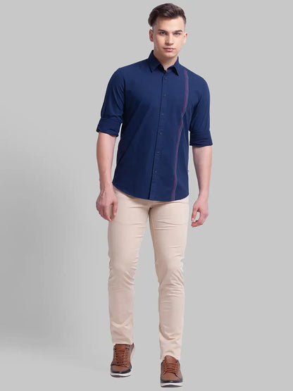 Men Khaki Lrt Fit Rfd Overdyed Cotton Blend Trouser