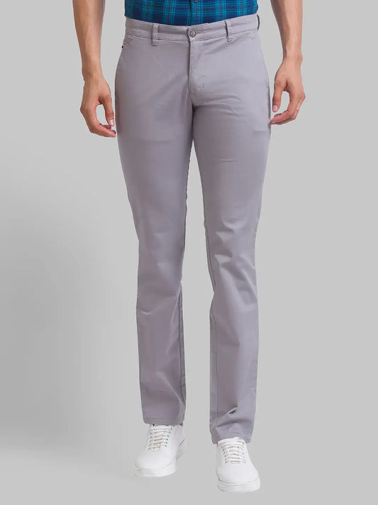 Men Grey Lrt Fit Solid Cotton Blend Trouser