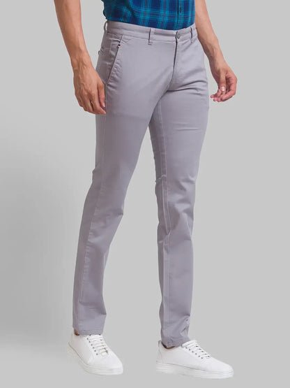 Men Grey Lrt Fit Solid Cotton Blend Trouser