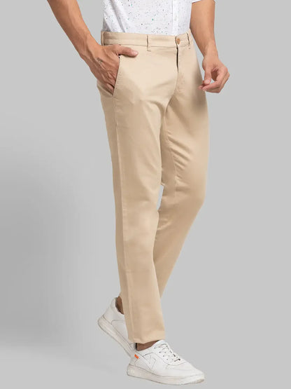 Men Khaki Lrt Fit Solid Cotton Blend Trouser