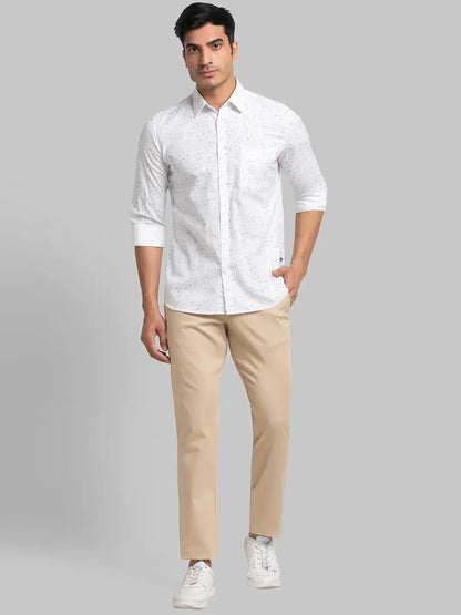 Men Khaki Lrt Fit Solid Cotton Blend Trouser