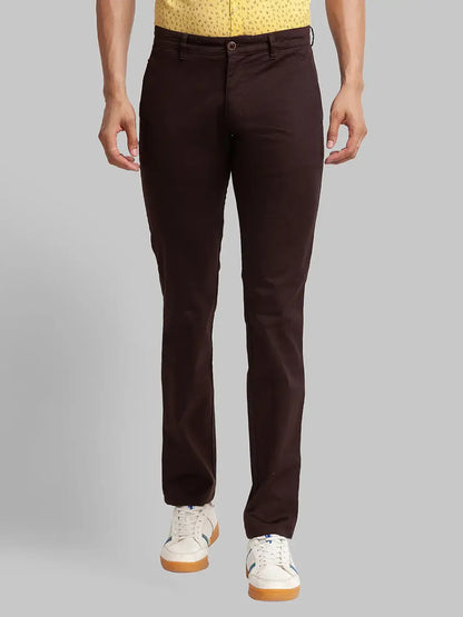 Men Brown Lrt Fit Solid Cotton Blend Trouser
