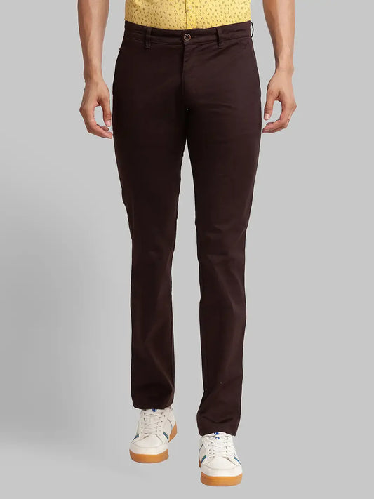 Men Brown Lrt Fit Solid Cotton Blend Trouser