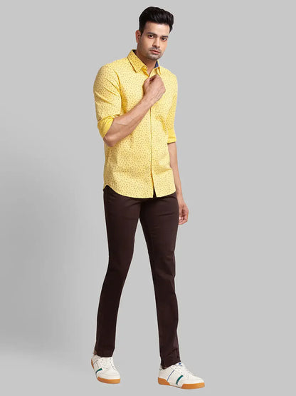 Men Brown Lrt Fit Solid Cotton Blend Trouser