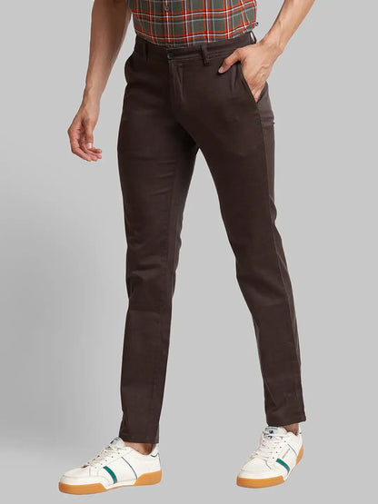Men Brown Lrt Fit Print Cotton Blend Trouser
