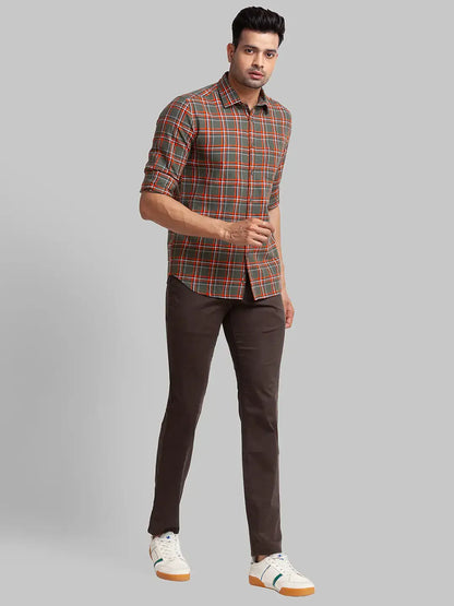 Men Brown Lrt Fit Print Cotton Blend Trouser
