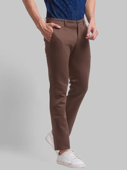 Men Brown Lrt Fit Print Cotton Blend Trouser