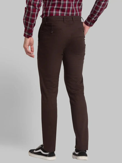 Men Brown Lrt Fit Solid Cotton Blend Trouser