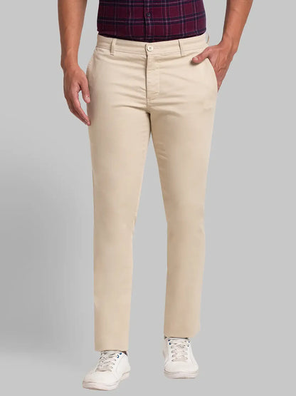 Men Khaki Lrt Fit Solid Cotton Blend Trouser