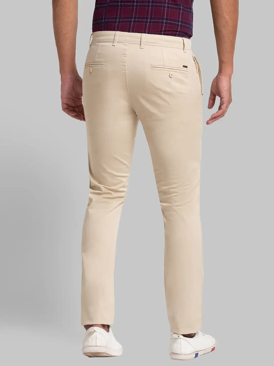 Men Khaki Lrt Fit Solid Cotton Blend Trouser