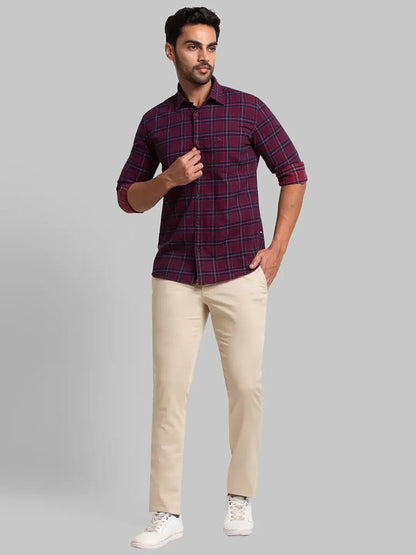 Men Khaki Lrt Fit Solid Cotton Blend Trouser