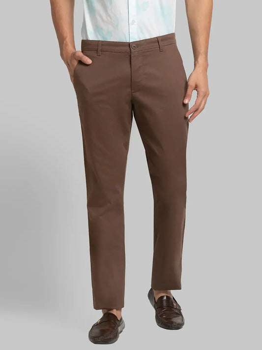Men Brown Lrt Fit Solid Cotton Blend Trouser