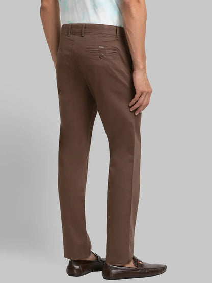 Men Brown Lrt Fit Solid Cotton Blend Trouser