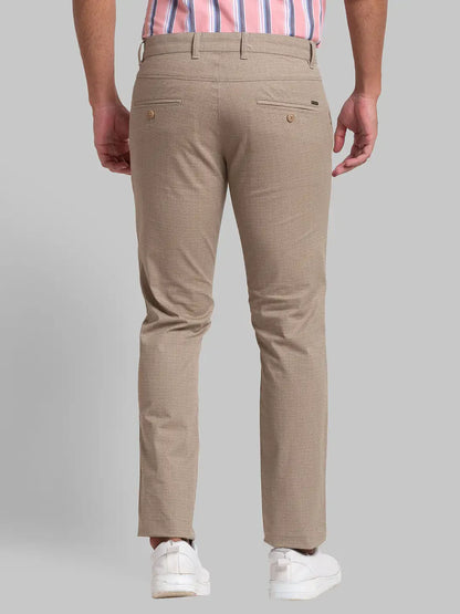 Men Khaki Lrt Fit Solid Cotton Blend Trouser