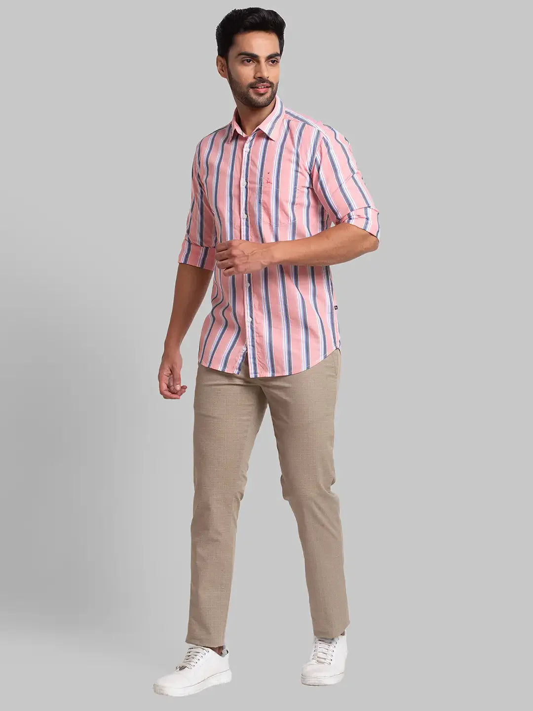 Men Khaki Lrt Fit Solid Cotton Blend Trouser