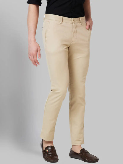 Men Khaki Lrt Fit Solid Cotton Blend Trouser