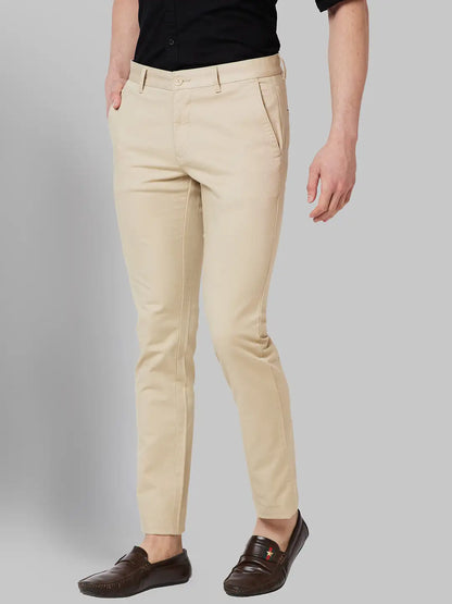 Men Khaki Lrt Fit Solid Cotton Blend Trouser