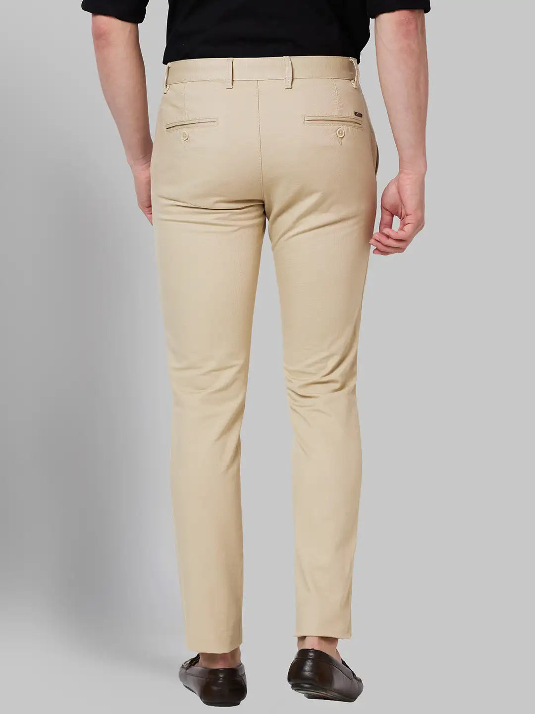 Men Khaki Lrt Fit Solid Cotton Blend Trouser