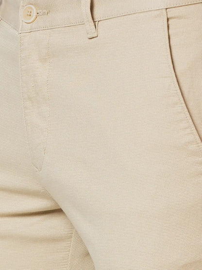 Men Khaki Lrt Fit Solid Cotton Blend Trouser