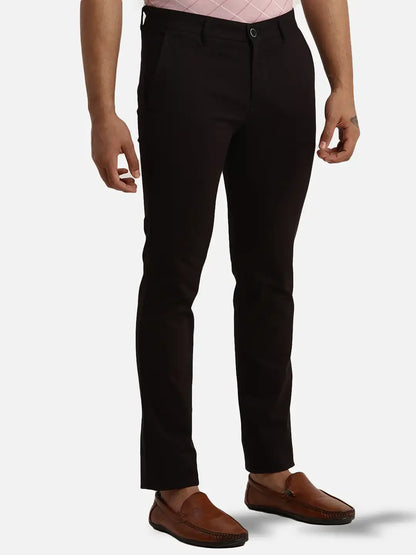 Men Black Lrt Fit Solid Cotton Blend Trouser