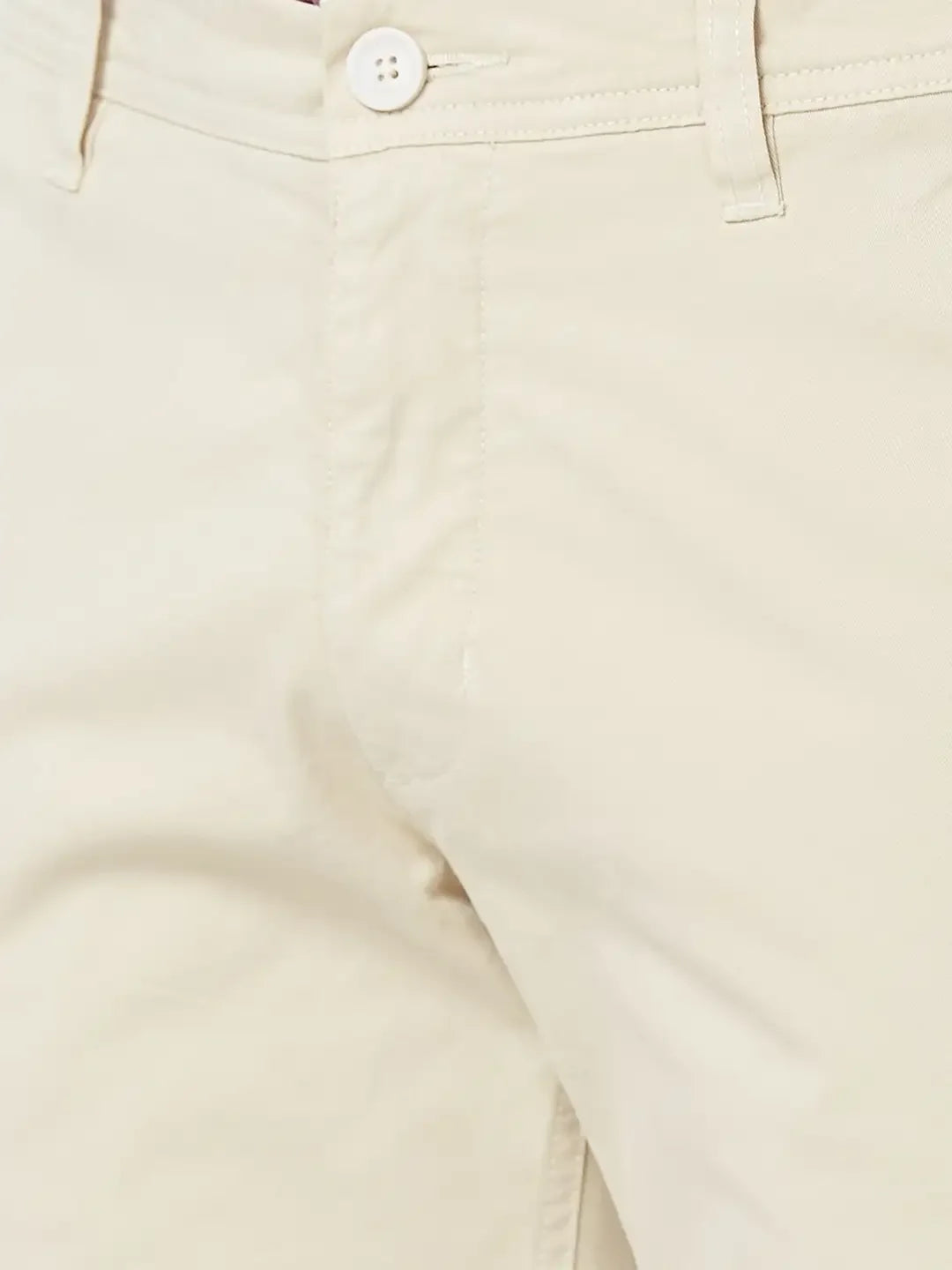 Men Beige Low Rise Tapered Fit Solid Cotton Blend Trouser