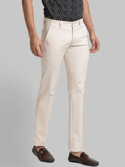 Men Fawn Lrt Fit Solid Cotton Blend Trouser