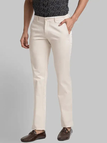 Men Fawn Lrt Fit Solid Cotton Blend Trouser