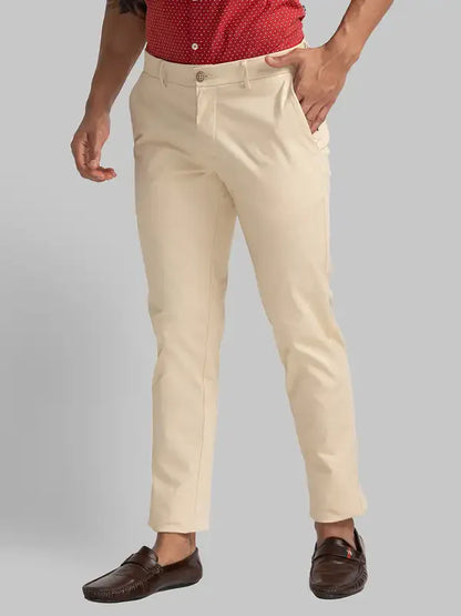 Men Fawn Lrt Fit Solid Cotton Blend Trouser