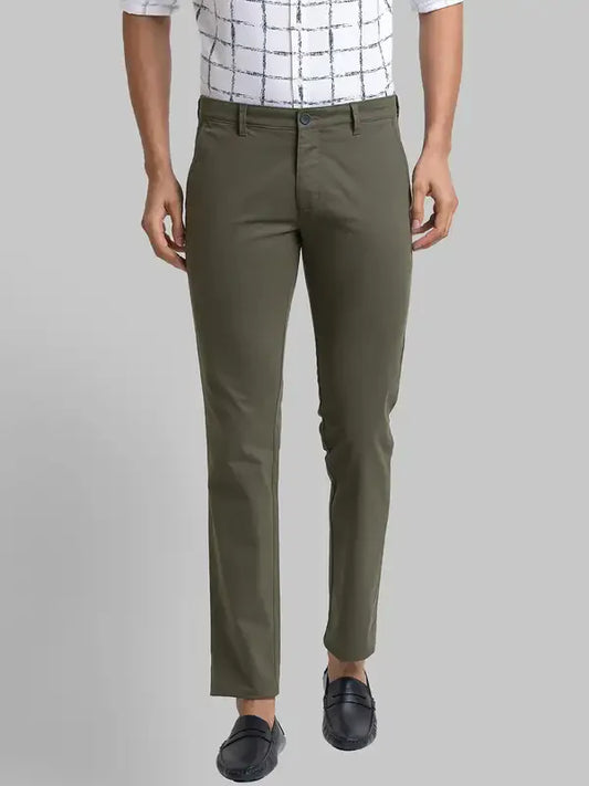 Men Green Lrt Fit Solid Cotton Blend Trouser